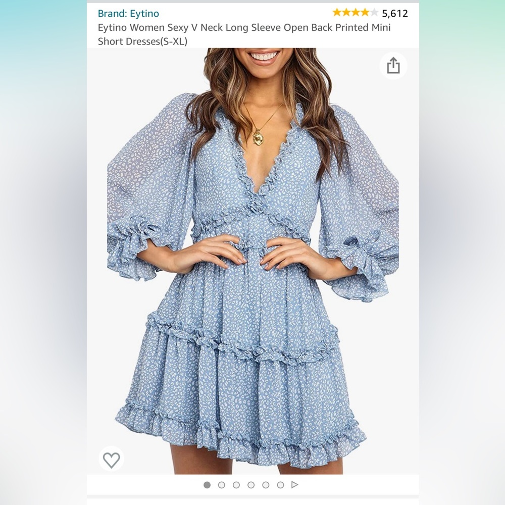 Eytino Women V Neck Long Sleeve Open Back Printed short dress